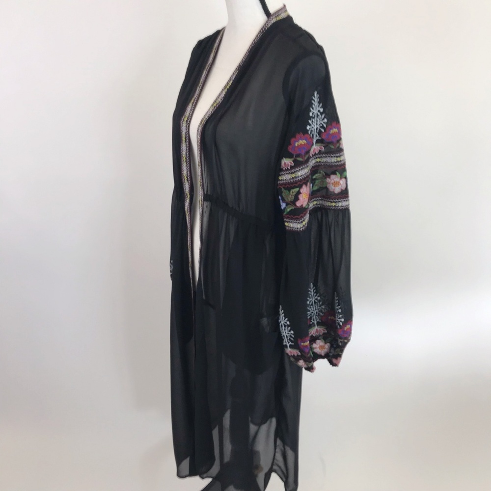 Umgee Black Embroidered Sheer Duster Cardigan - Picture 4 of 8